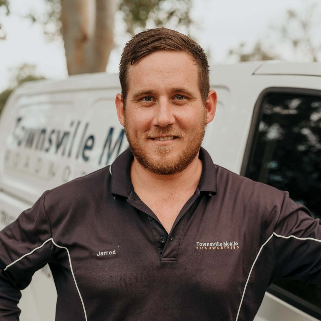 Jared Foord, Approved Examiner at Townsville Mobile Roadworthies, conducting a mobile vehicle roadworthy inspection.